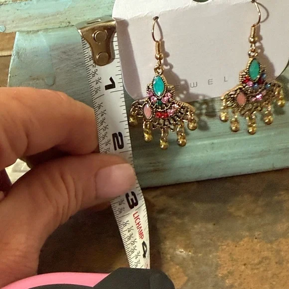 EUC Gold and Multicolor Chandelier Earrings - Picture 7 of 7